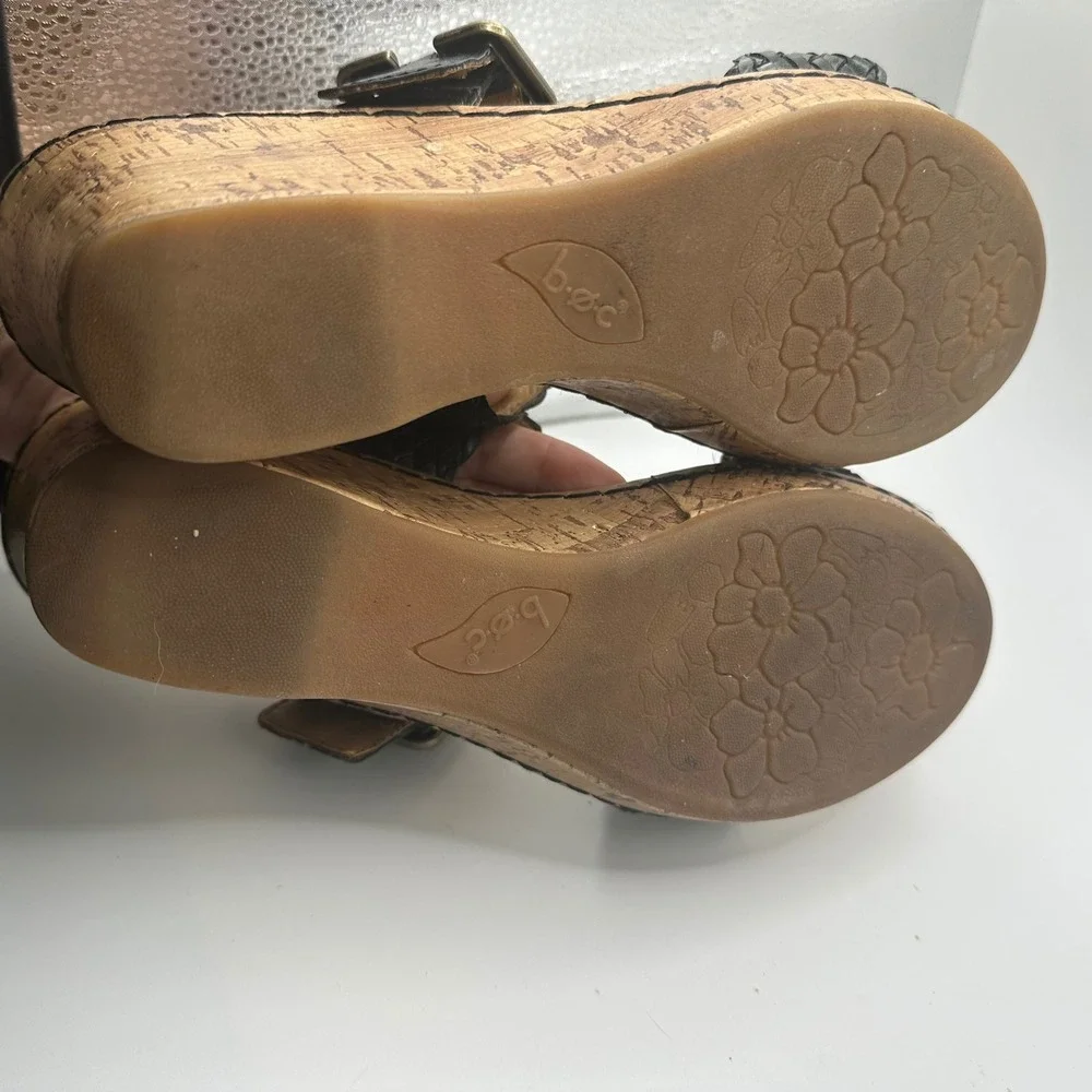 B.O.C. Born Concept Black Woven Cork Wedge Sandals wedding Womens 9M